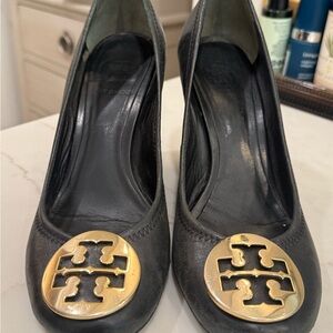 Tory Burch Black Heels with Gold Emblem